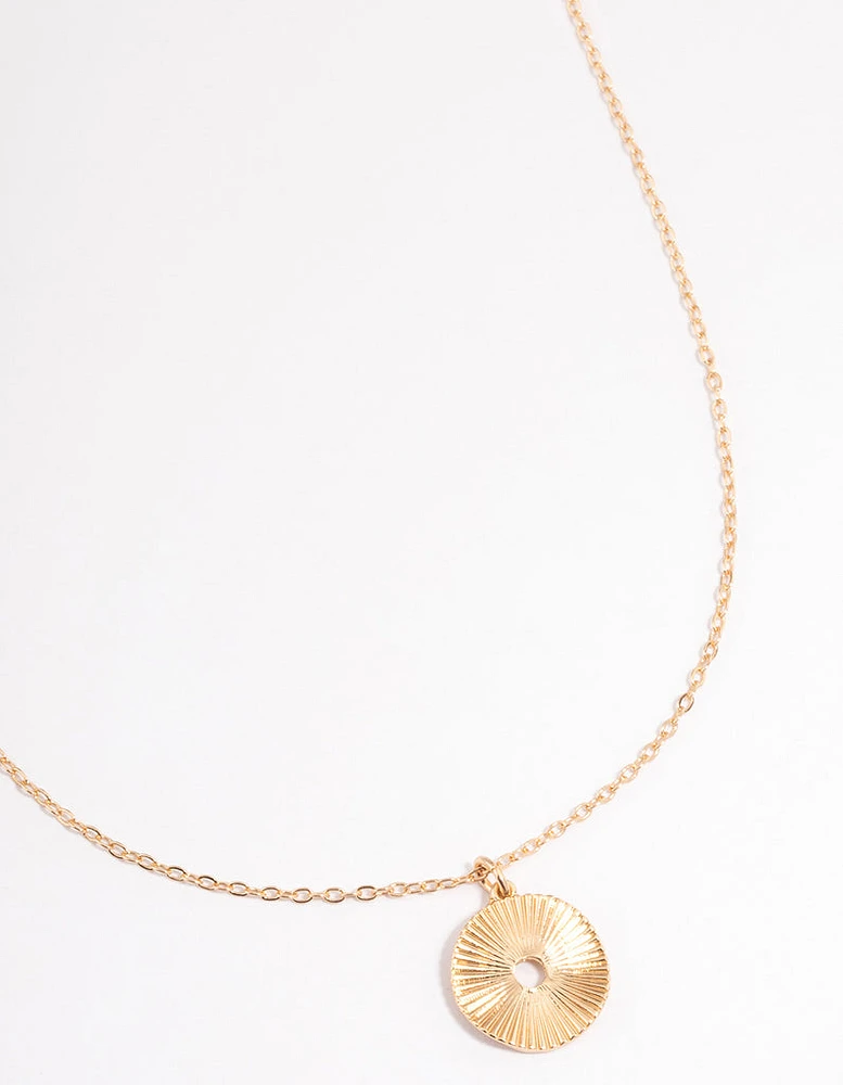 Gold Textured Disc Necklace