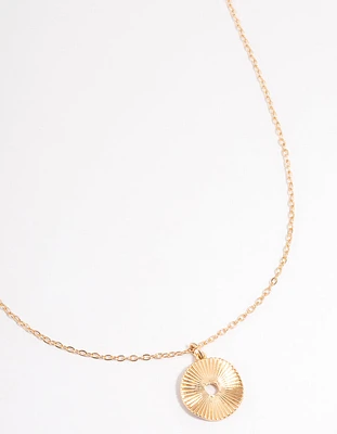 Gold Textured Disc Necklace