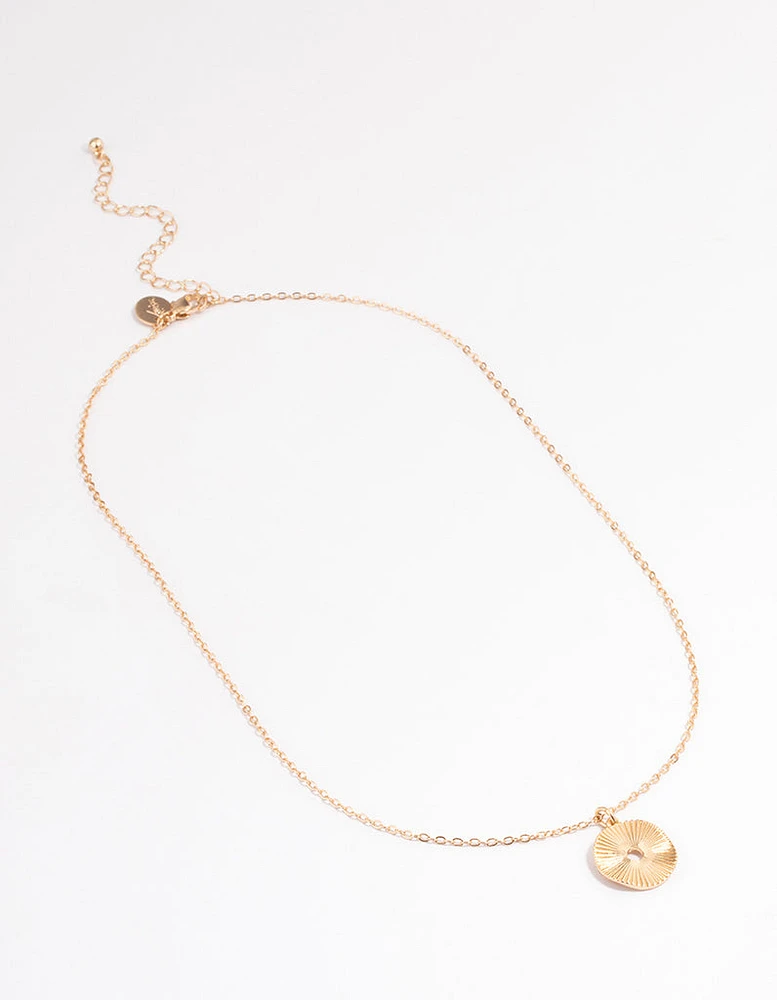 Gold Textured Disc Necklace