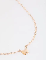 Gold Textured Butterfly Necklace