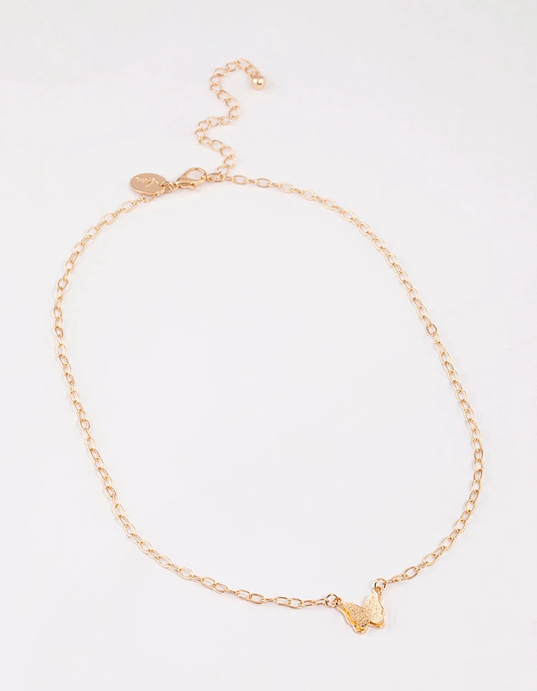 Gold Textured Butterfly Necklace