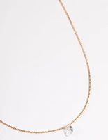 Gold Single Cubic Zirconia Box Chain Necklace