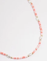 Pink Beaded Pearl Necklace