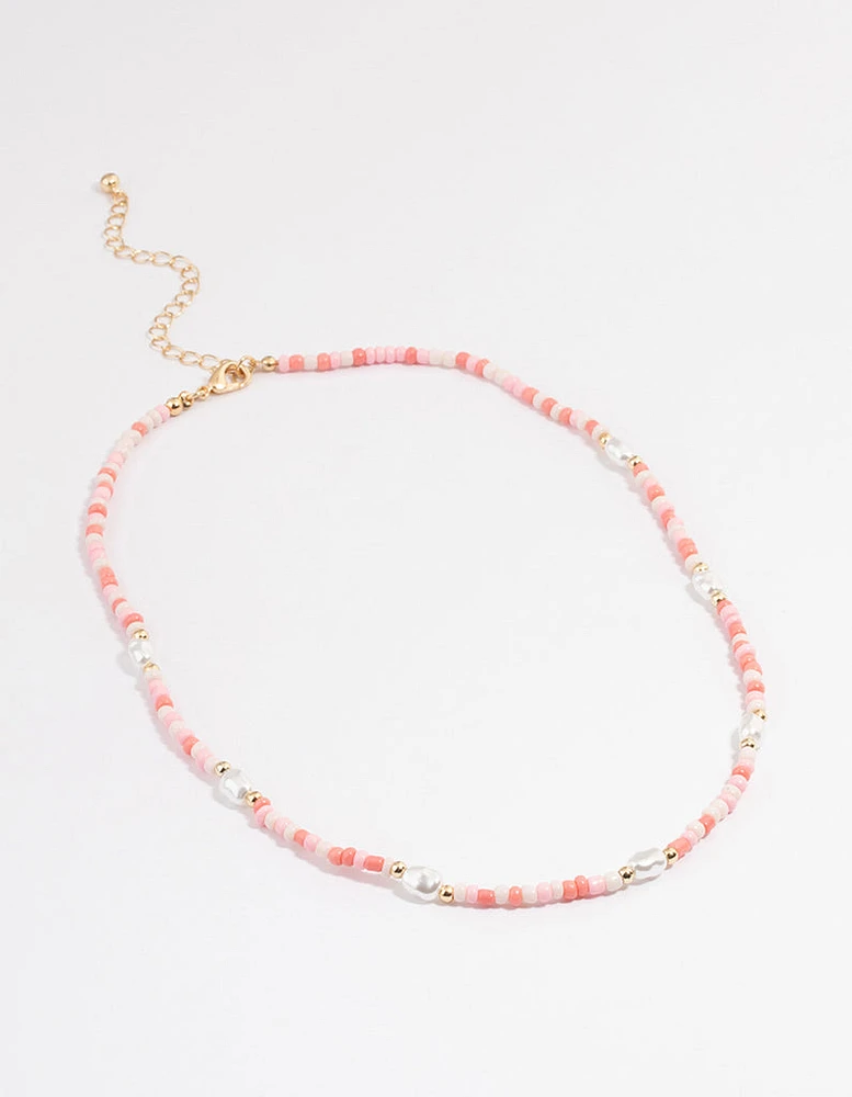 Pink Beaded Pearl Necklace