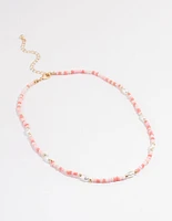 Pink Beaded Pearl Necklace