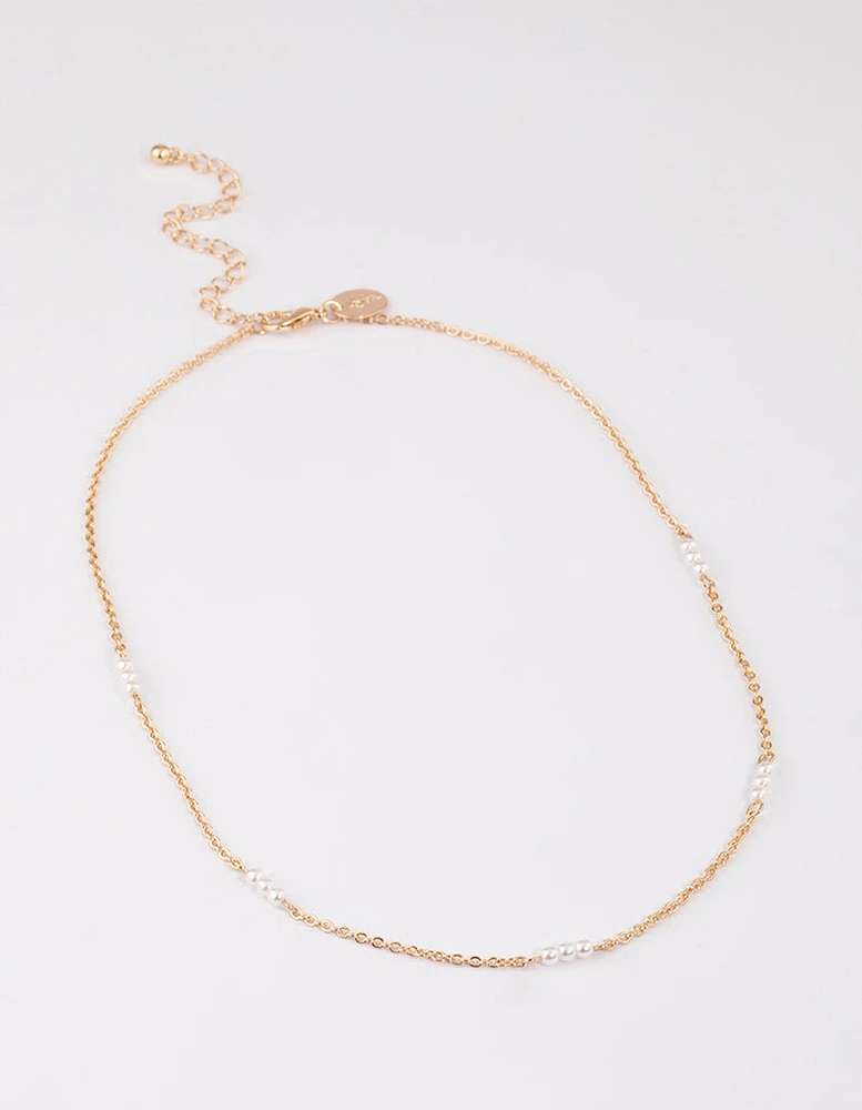 Gold Station Pearl Necklace