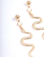 Gold Spike Snake Drop Earrings