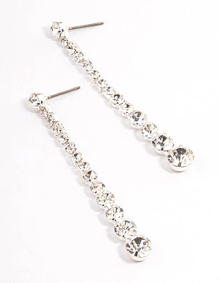 Silver Diamante Graduated Straight Drop Earrings