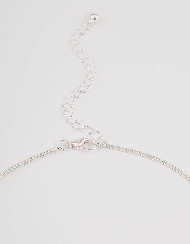 Silver Boxchain Large Diamante Cross Necklace