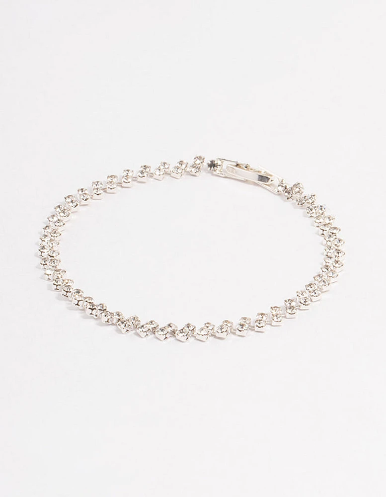 Silver Double Dangle Diamante Petal Tennis Bracelet