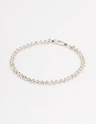 Silver Double Dangle Diamante Petal Tennis Bracelet