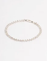 Silver Double Dangle Diamante Petal Tennis Bracelet