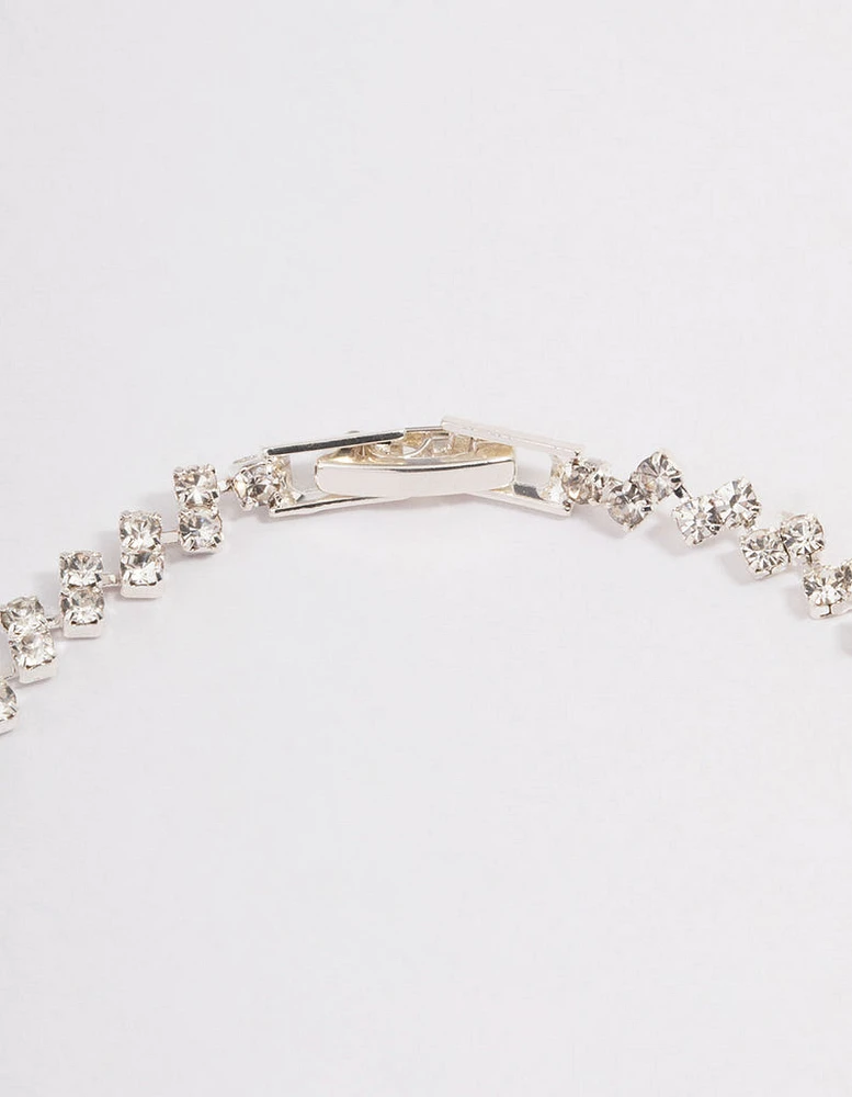 Silver Double Dangle Diamante Petal Tennis Bracelet