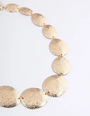 Gold Graduated Hammered Disc Necklace