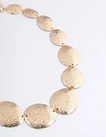 Gold Graduated Hammered Disc Necklace