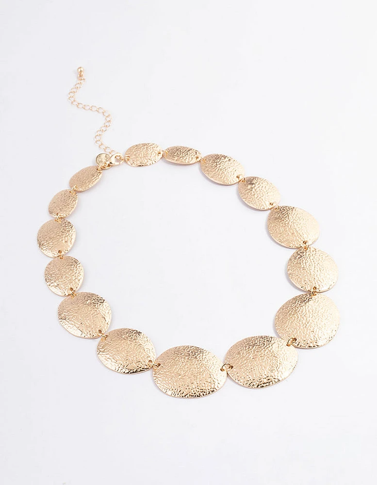 Gold Graduated Hammered Disc Necklace