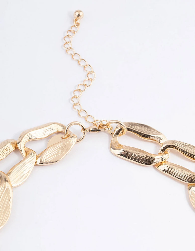 Gold Chunky Hammered Chain Link Necklace