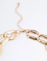 Gold Chunky Hammered Chain Link Necklace