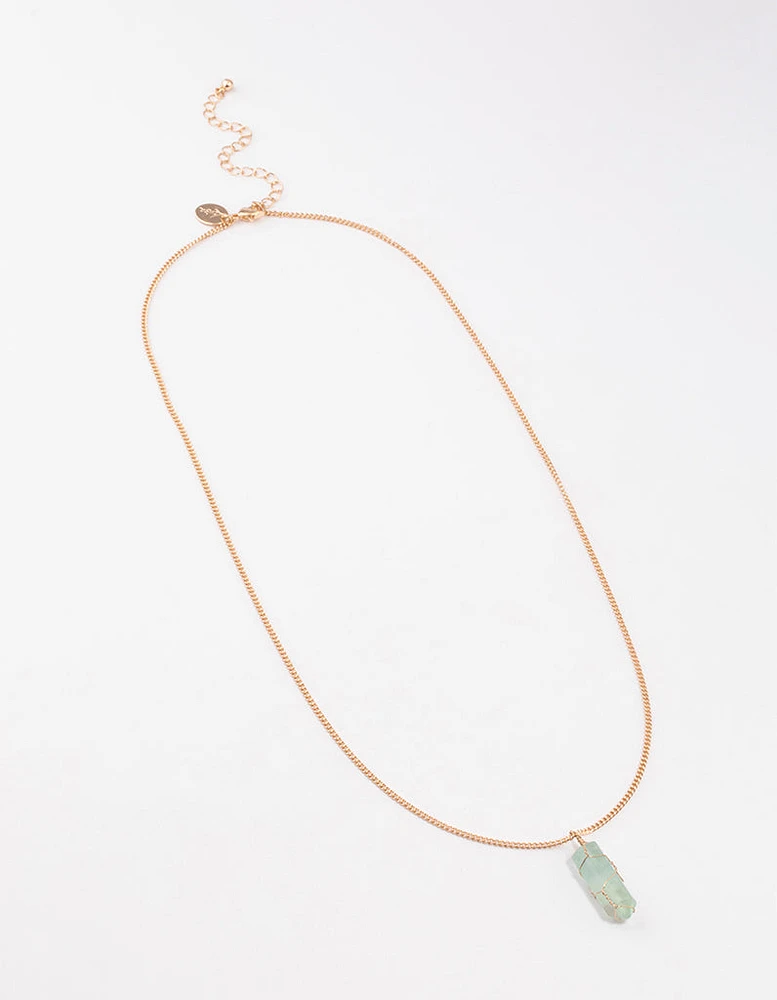 Gold Green Fluorite Wire Shard Long Necklace