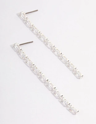 Silver Cubic Zirconia Rectangle Straight Drop Earrings