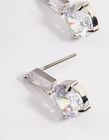 Silver Cubic Zirconia Straight Round Stud Earrings