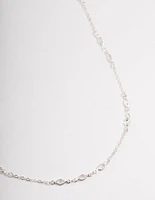 Rhodium Cubic Zirconia Dainty Stone Chain Necklace