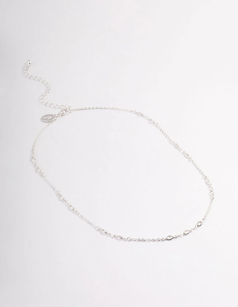 Rhodium Cubic Zirconia Dainty Stone Chain Necklace