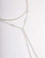 Silver Cubic Zirconia Double Row Spilt Y-Necklace