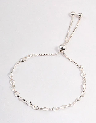 Silver Cubic Zirconia Stone Chain Toggle Bracelet