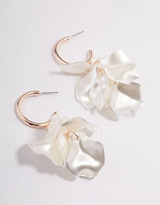 Rose Gold Coated Petal Huggie Earrings