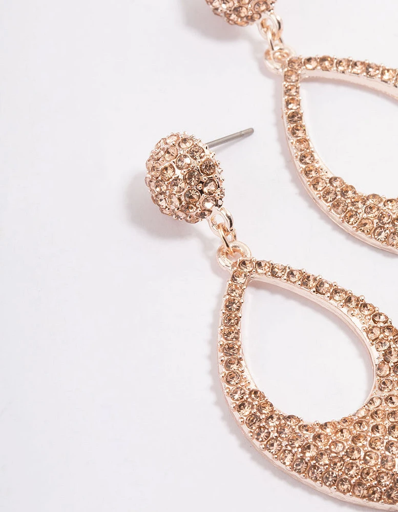 Rose Gold Diamante Pink Drop Earrings