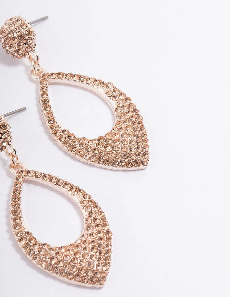 Rose Gold Diamante Pink Drop Earrings