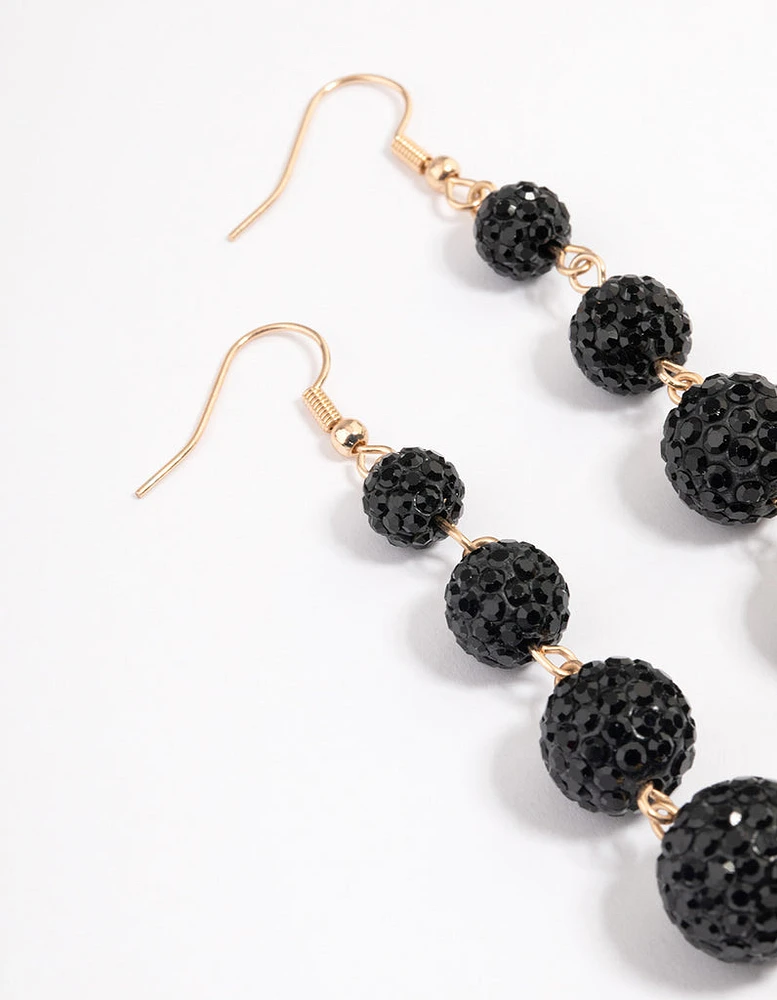 Black Triple Ball Drop Earrings