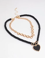 Gold Double Row Twist Rope Heart Necklace