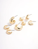 Gold Plated Molten Multi Hoop Earrings 4-Pack