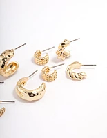 Gold Plated Molten Multi Hoop Earrings 4-Pack