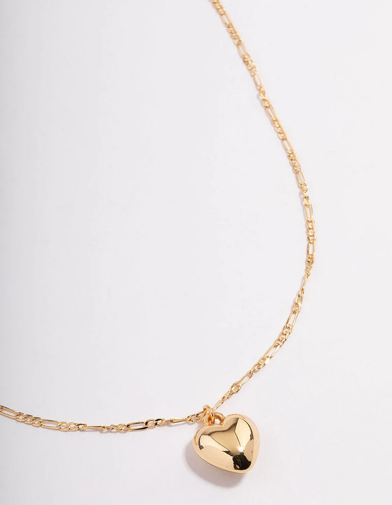 Gold Plated Puffy Heart Figaro Necklace