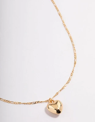 Gold Plated Puffy Heart Figaro Necklace