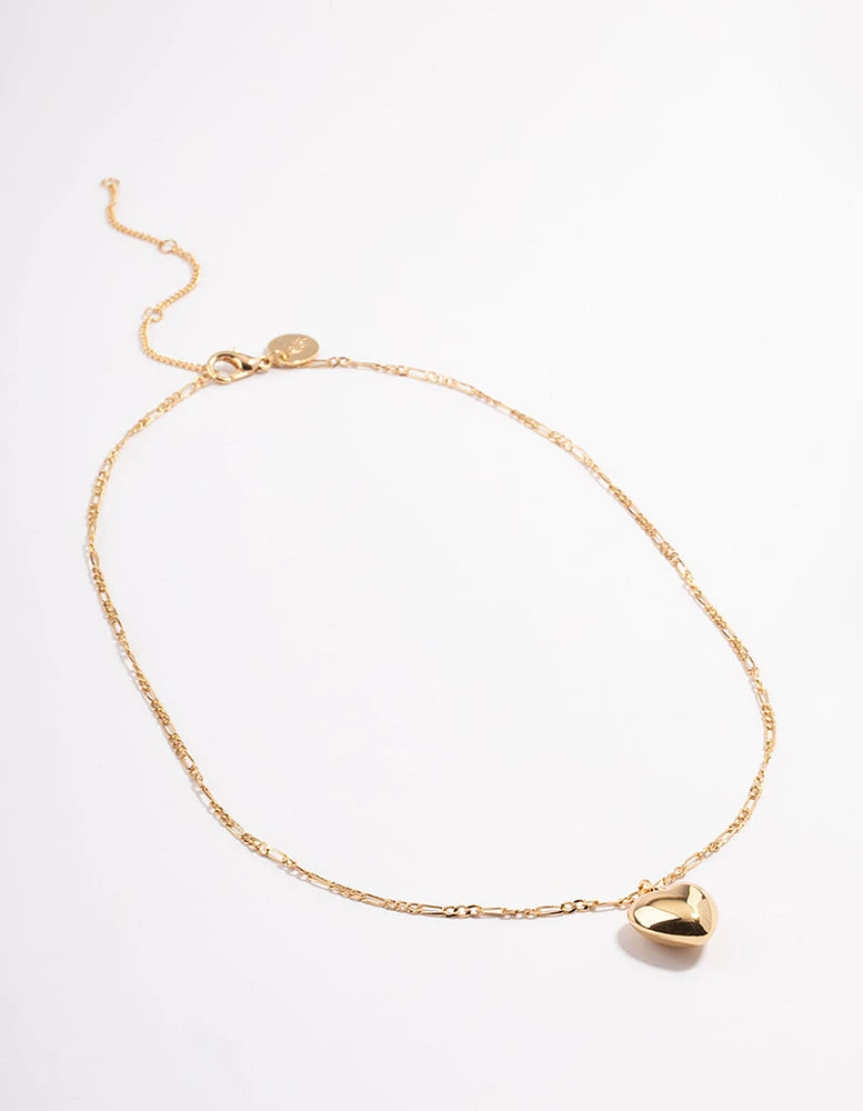 Gold Plated Puffy Heart Figaro Necklace