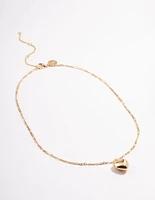 Gold Plated Puffy Heart Figaro Necklace