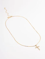 Gold Plated Diamante Cross Fine Chain Necklace