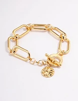 Gold Plated Large Link Disc FOB Bracelet