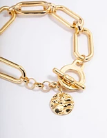 Gold Plated Large Link Disc FOB Bracelet