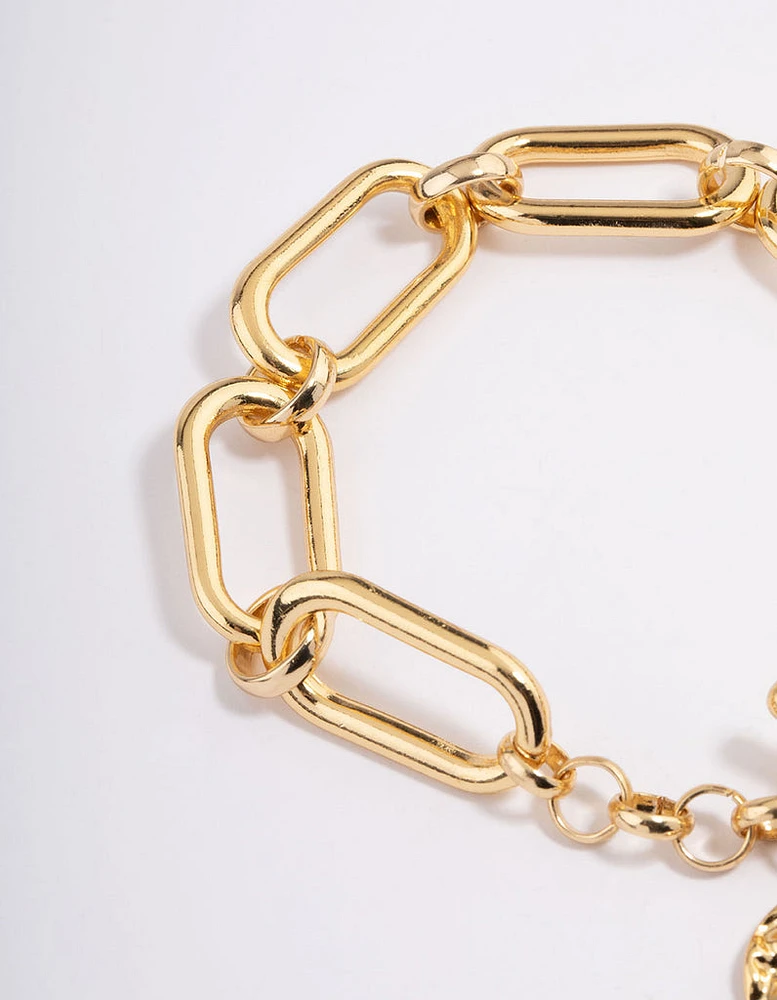 Gold Plated Large Link Disc FOB Bracelet