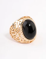 Gold Black Filigree Ring