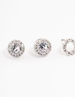 Rhodium Circle Cubic Zirconia Earrings Pack