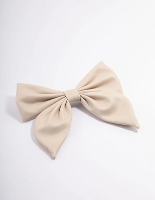 Faux Leather Netural Fabric Bow Clip