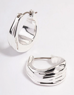 Silver Plated Molten Medium Hoop Earrings