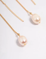 Gold Plated Thread Through Pearl Earrings