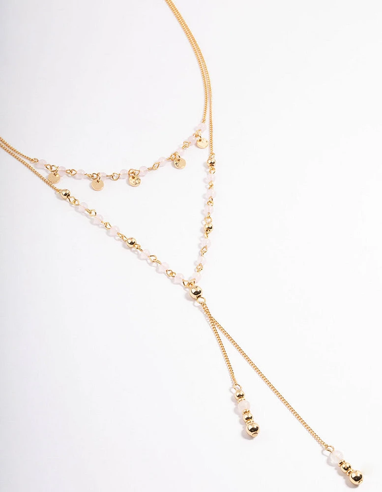 Gold Plated Rose Quartz Double Layer Y-Necklace